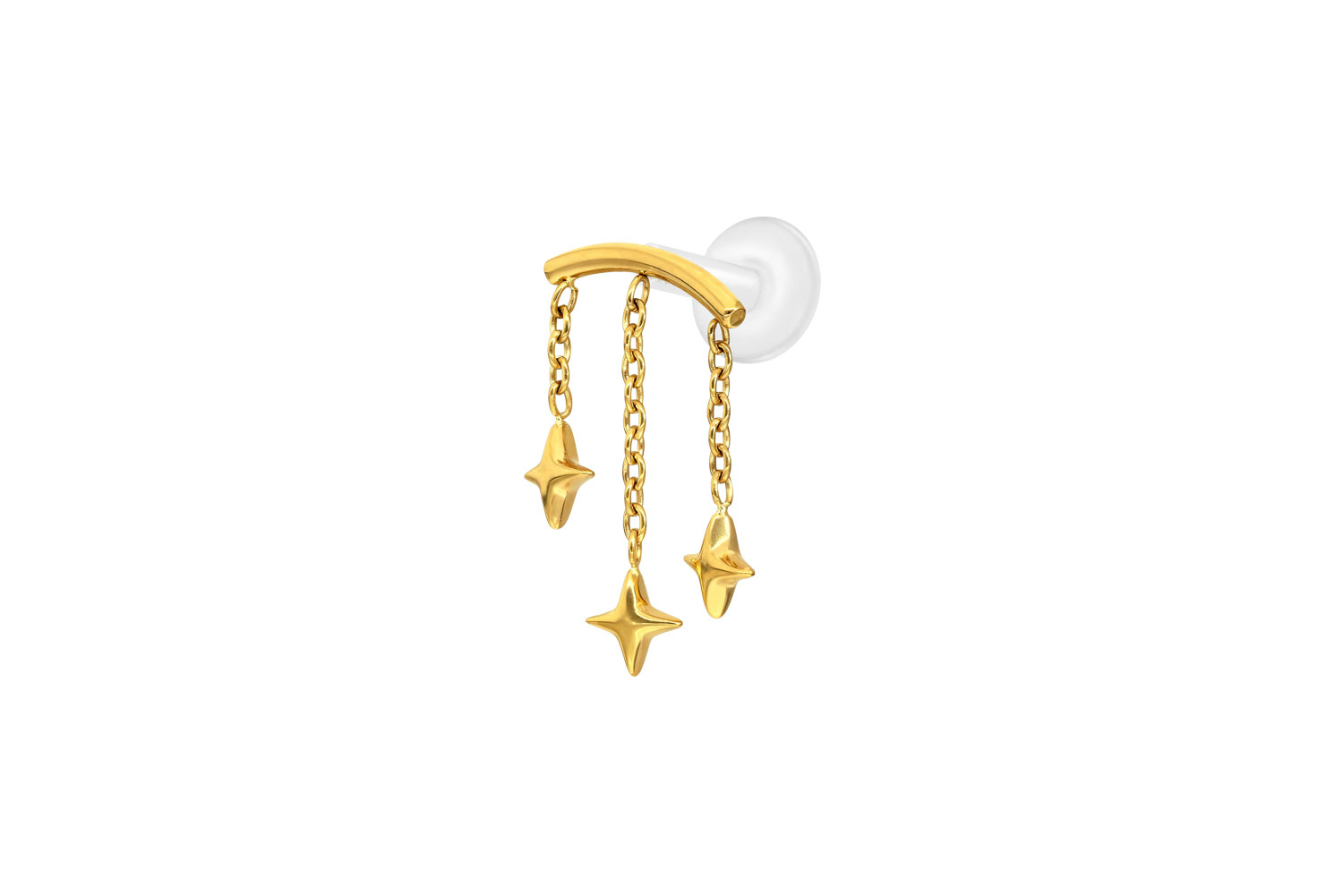PTFE Labret Piercing mit Innengewinde + Titan-Aufsatz BOGEN + 3 STERNE